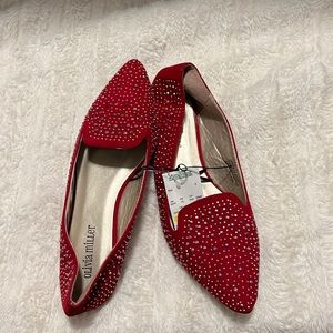 Red Suede Studded Flats SIZE 8